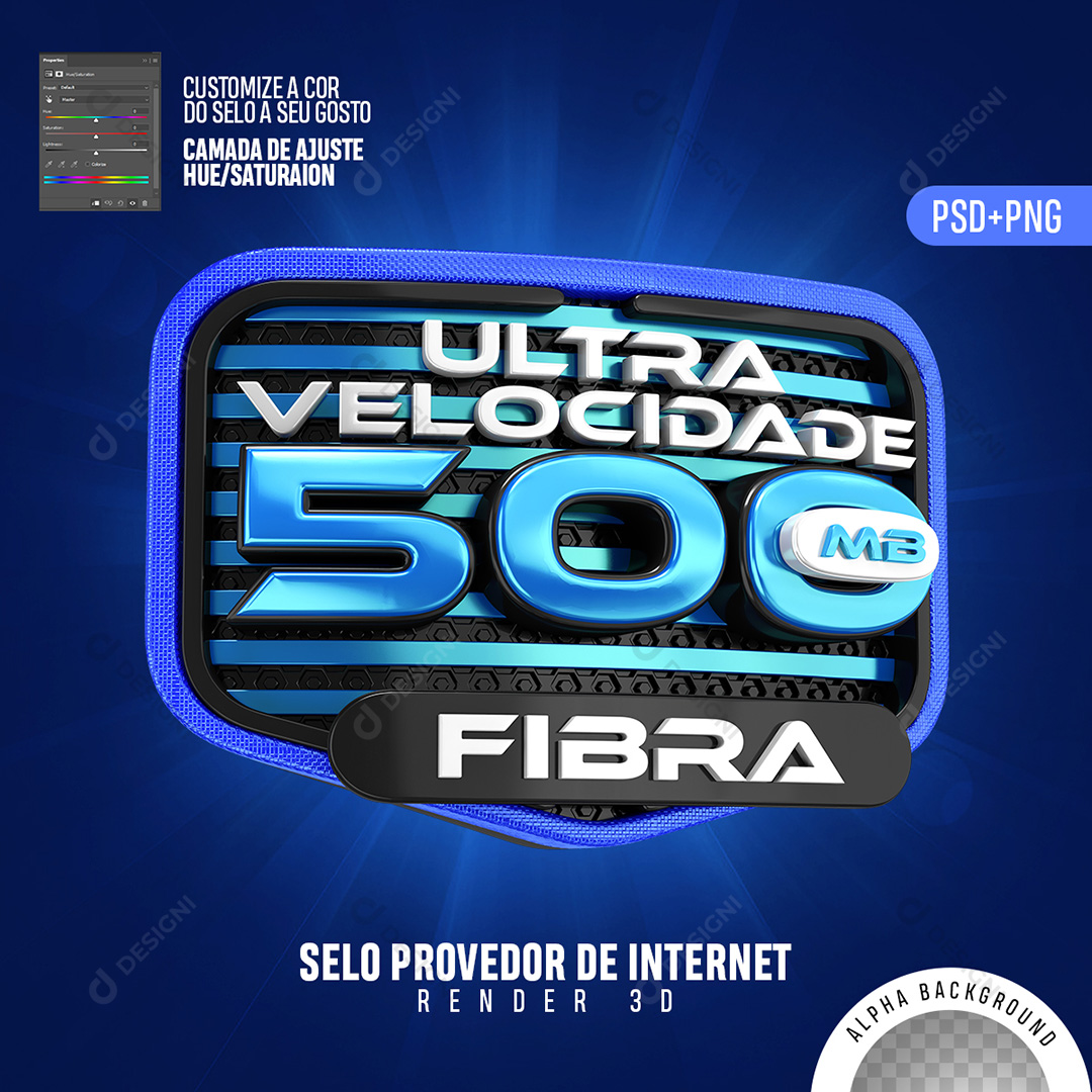 Selo 3D Internet 500 MB Ultra Velocidade PSD + PNG Transparente Sem Fundo