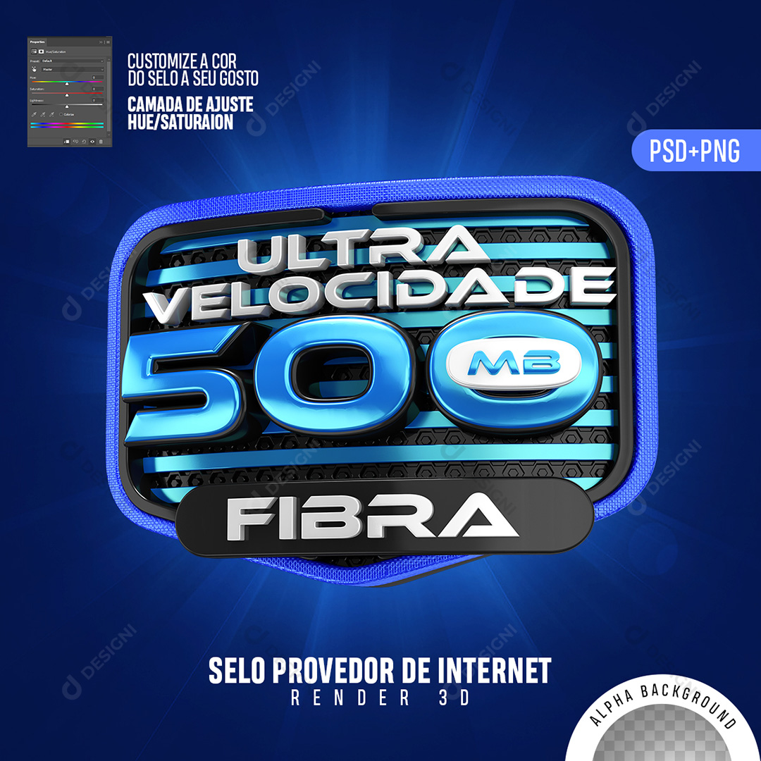 Selo 3D Internet 500 MB Ultra Velocidade PSD + PNG Transparente Sem Fundo