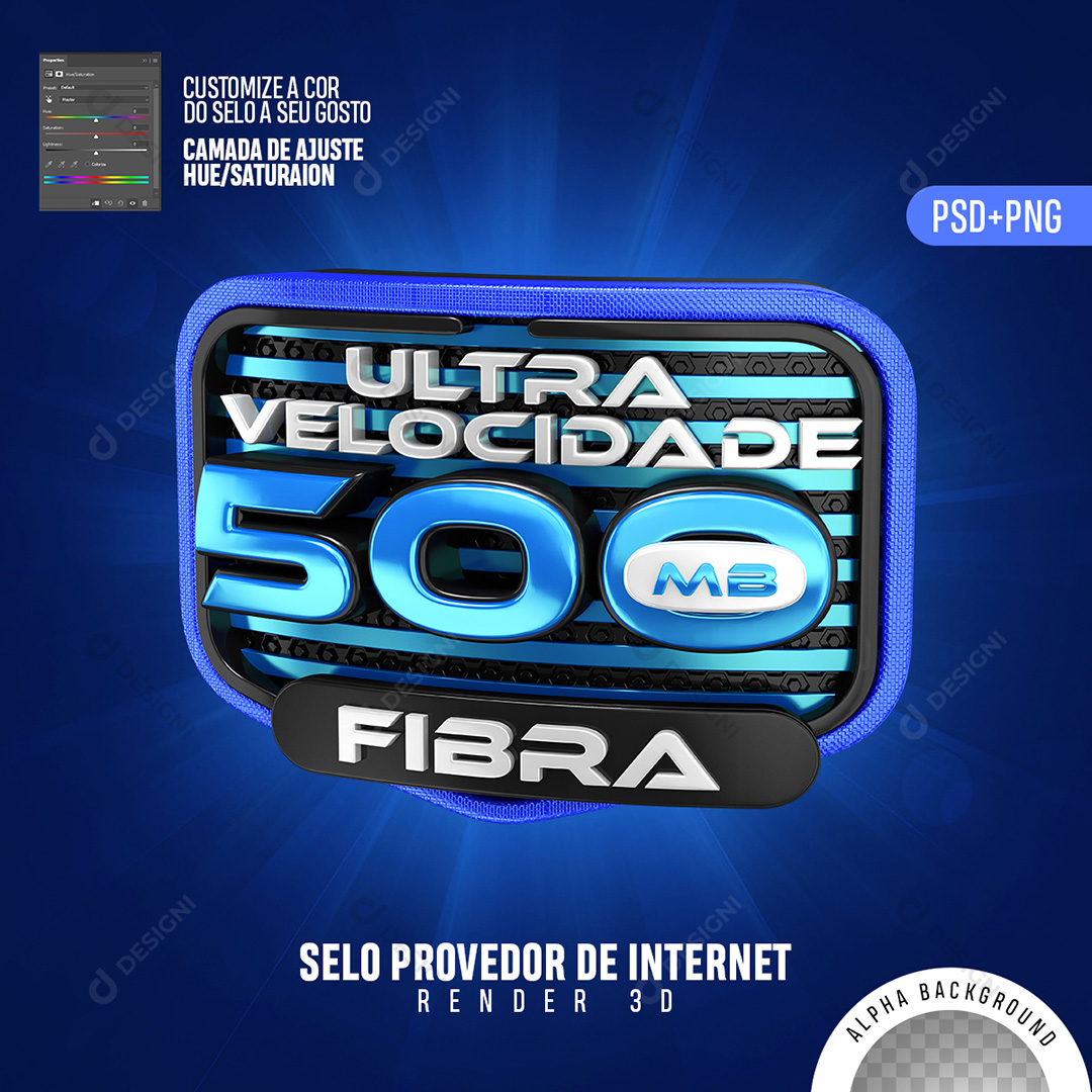 Selo 3D Internet 500 MB Ultra Velocidade PSD + PNG Transparente Sem Fundo