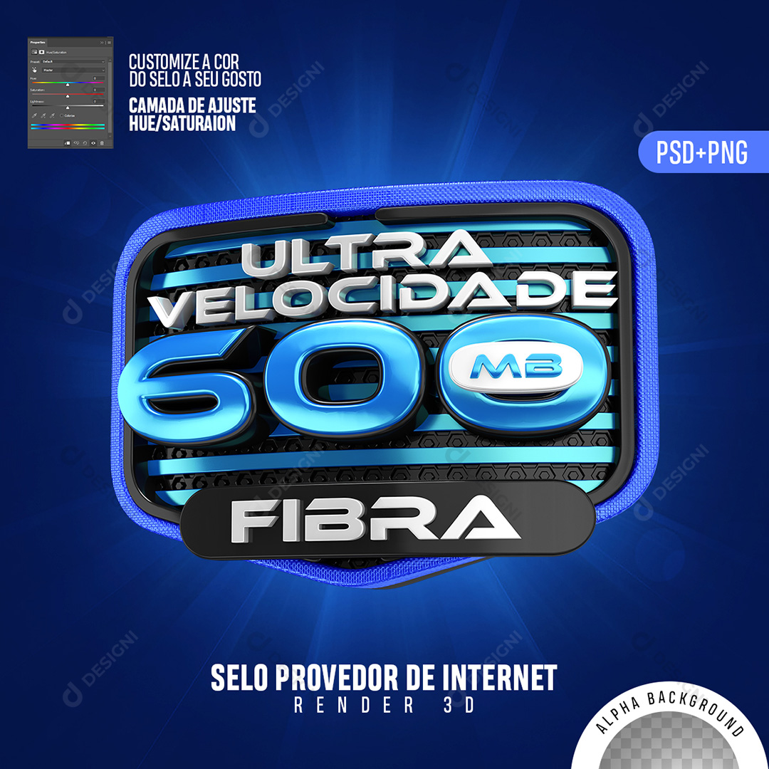 Selo 3D Internet 600 MB Ultra Velocidade PSD + PNG Transparente Sem Fundo