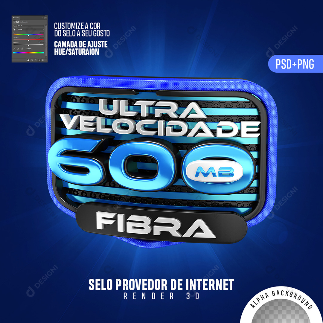 Selo 3D Internet 600 MB Ultra Velocidade PSD + PNG Transparente Sem Fundo