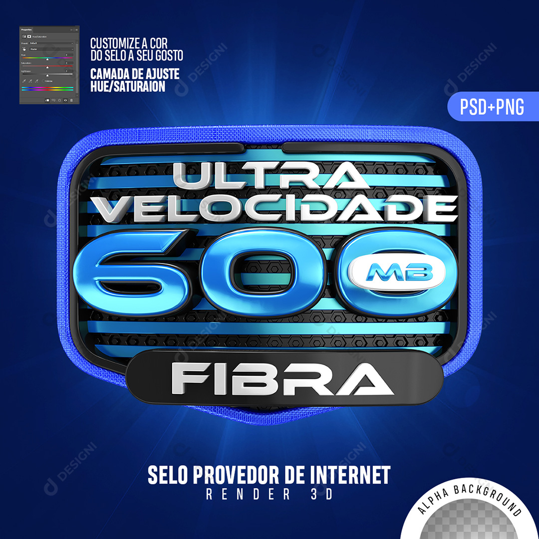 Selo 3D Internet 600 MB Ultra Velocidade PSD + PNG Transparente Sem Fundo