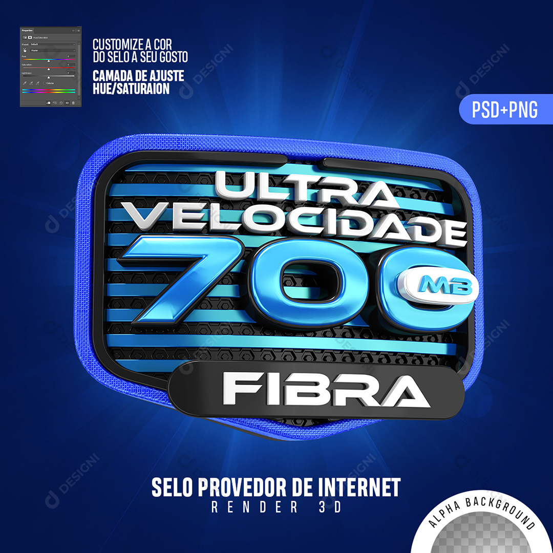 Selo 3D Internet 700 MB Ultra Velocidade PSD + PNG Transparente Sem Fundo