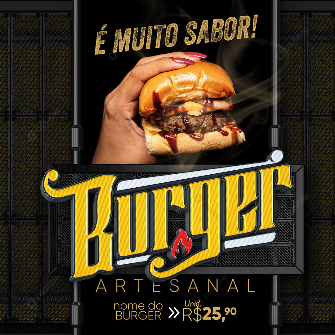 Hamburgueria Burger Artesanal E muito Sabor Social Media PSD Editável