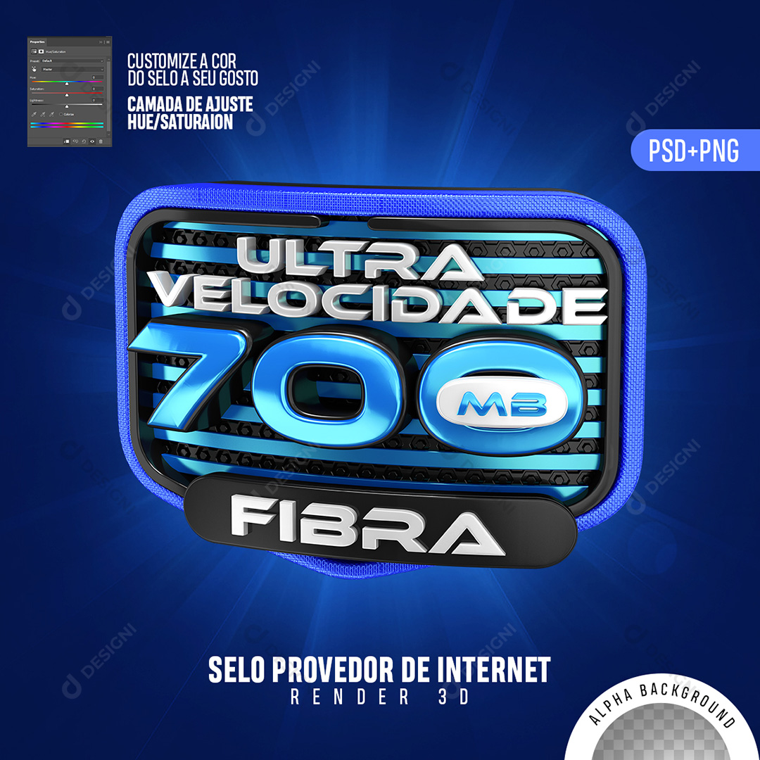 Selo 3D Internet 700 MB Ultra Velocidade PSD + PNG Transparente Sem Fundo