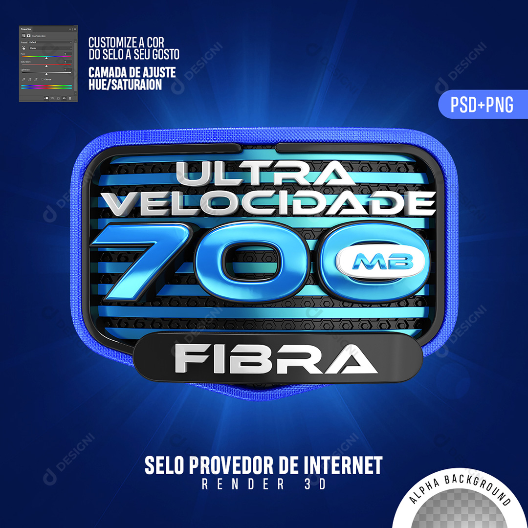 Selo 3D Internet 700 MB Ultra Velocidade PSD + PNG Transparente Sem Fundo