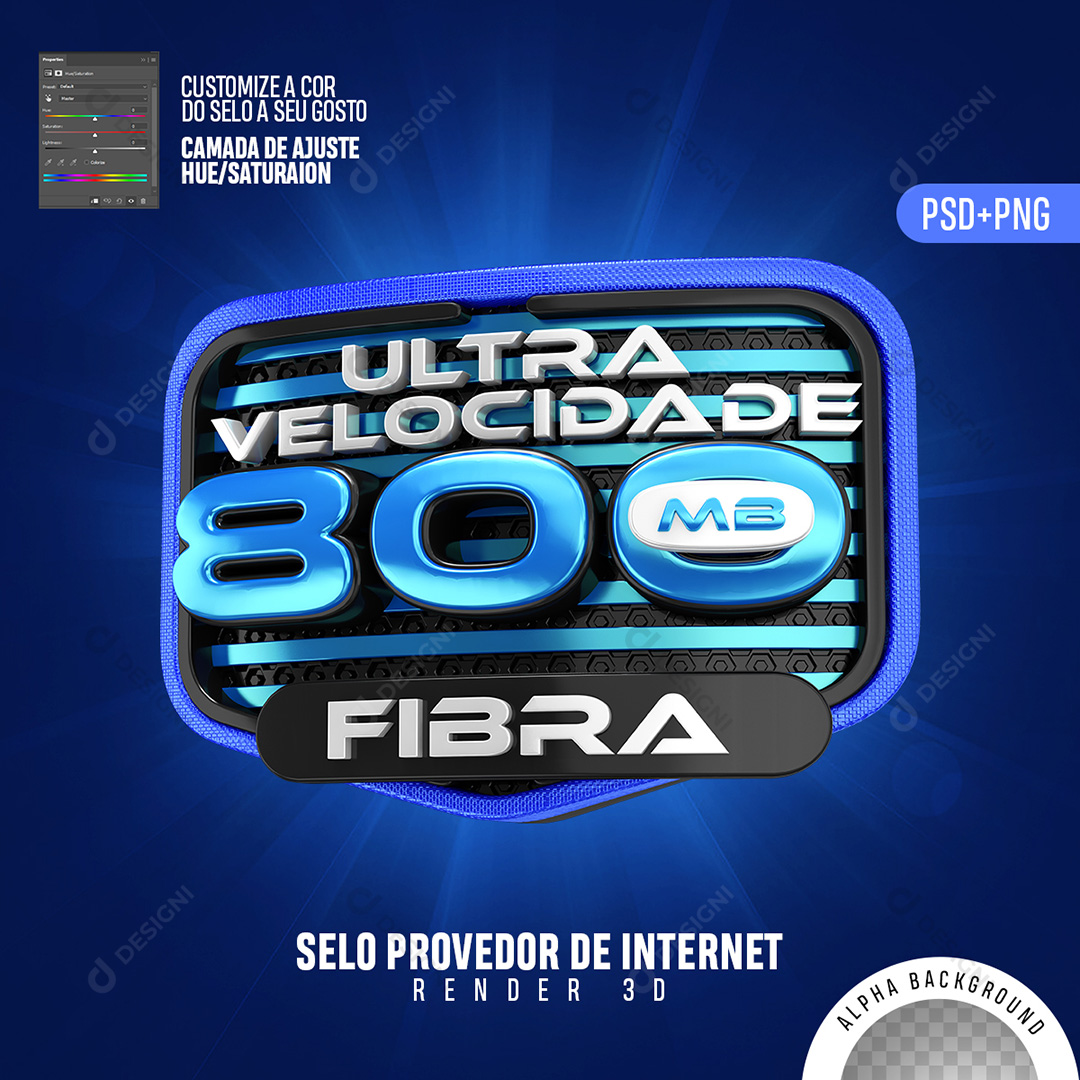 Selo 3D Internet 800 MB Ultra Velocidade PSD + PNG Transparente Sem Fundo