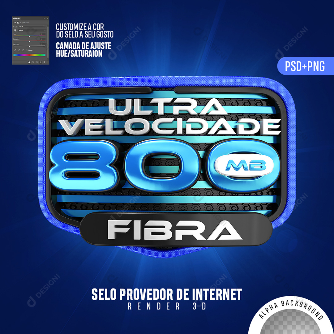 Selo 3D Internet 800 MB Ultra Velocidade PSD + PNG Transparente Sem Fundo