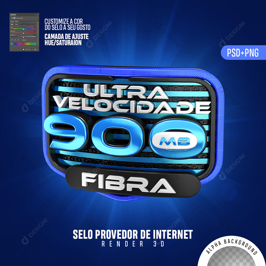 Selo 3D Internet 900 MB Ultra Velocidade PSD + PNG Transparente Sem Fundo