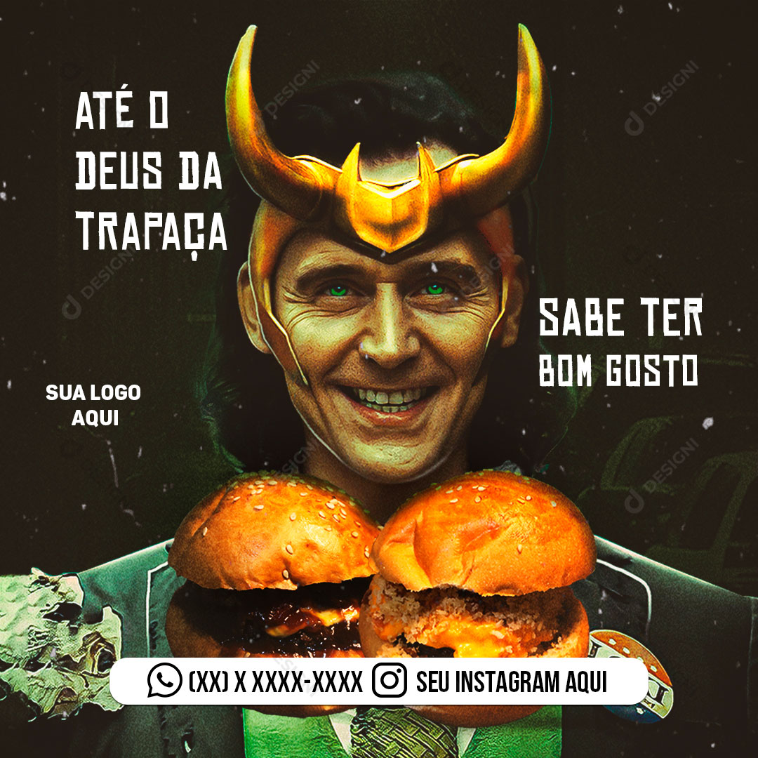 Hamburgueria Até o Deus da Trapaça Tem Bom Gosto Social Media PSD Editável