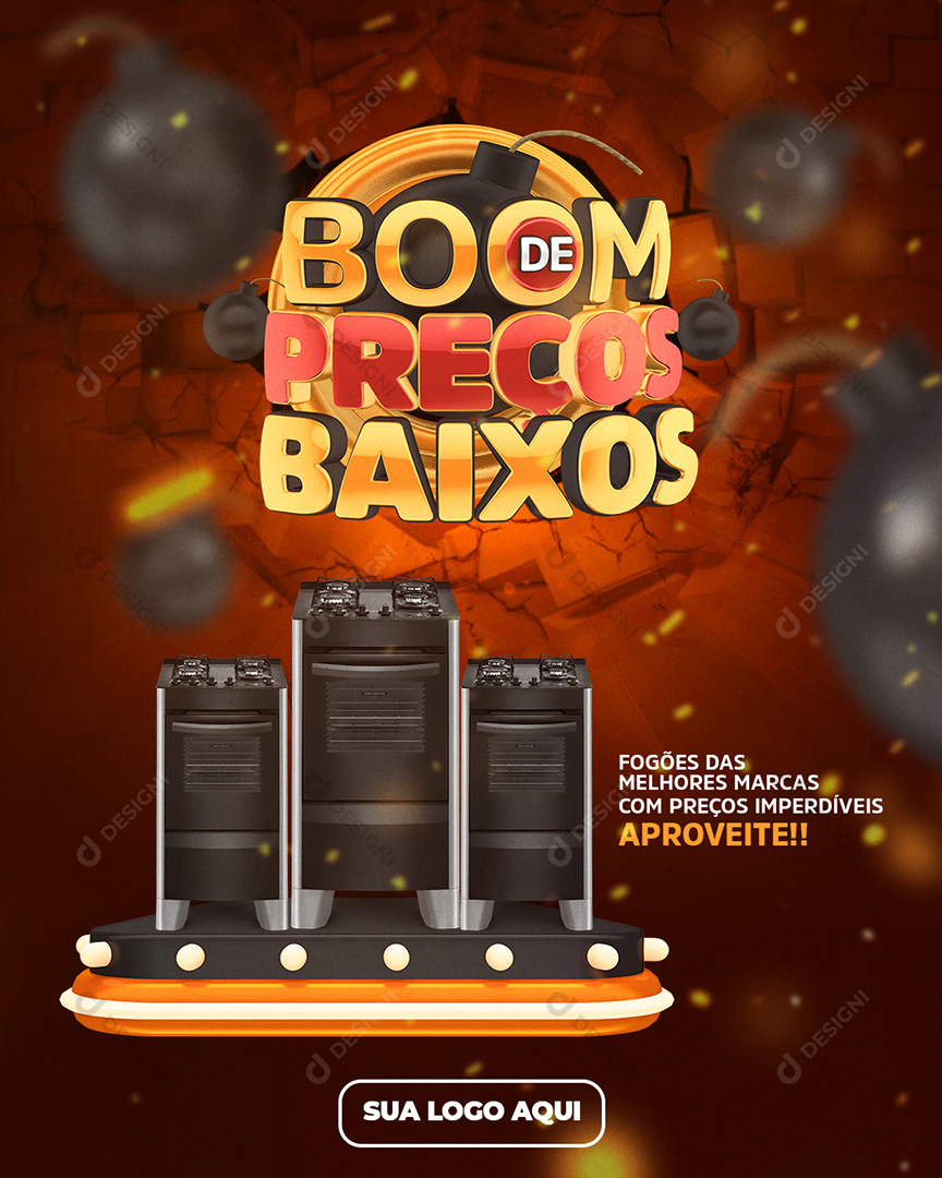Flyer Boom de Preços Biaxos Fogões Social Media PSD Editável