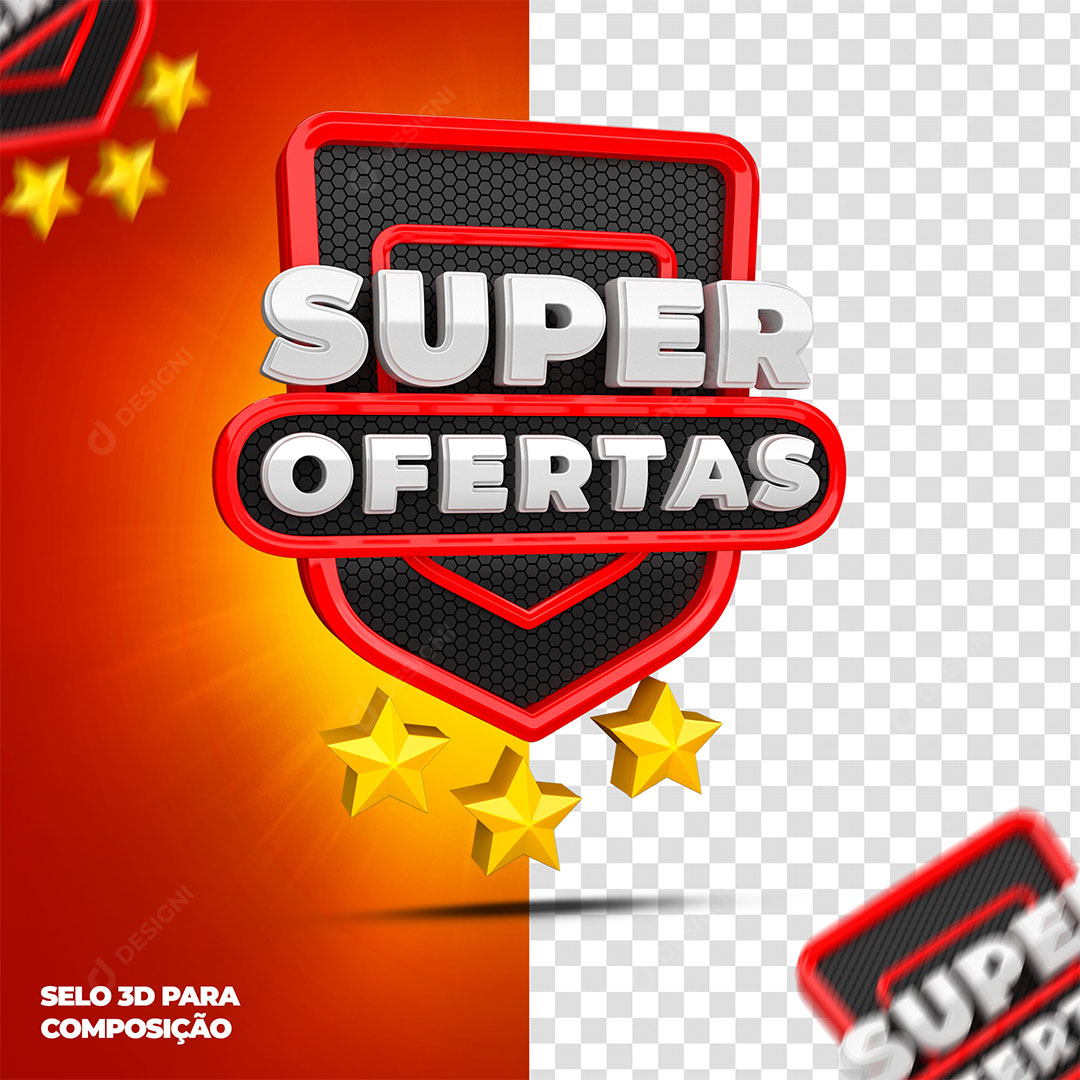 Super Ofertas Selo 3D Para Composição PSD + PNG Transparente