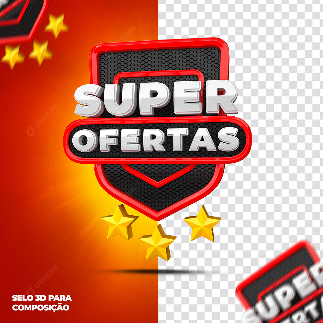 Super Ofertas Selo 3D Para Composição PSD + PNG Transparente