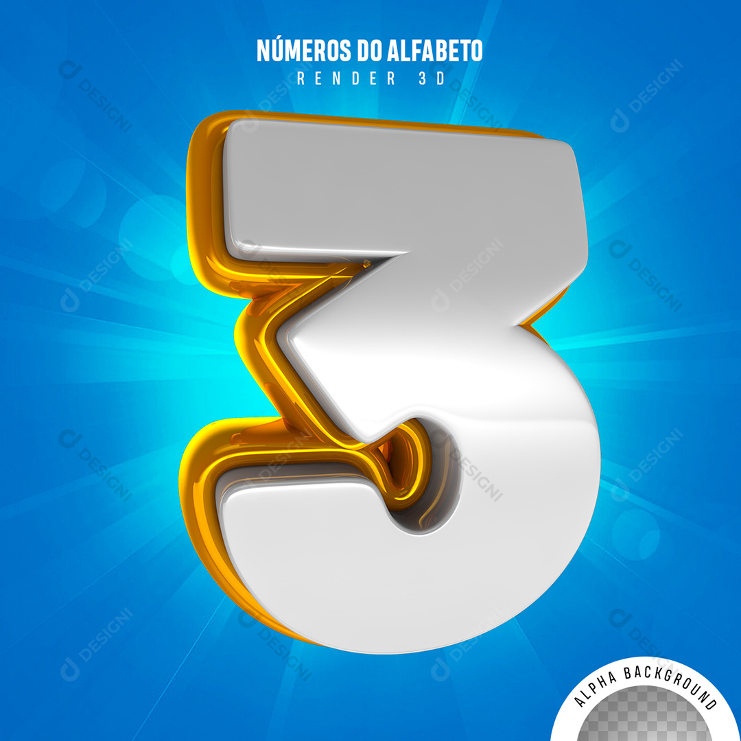 Número 3 Elemento 3D PNG Transparente Sem Fundo