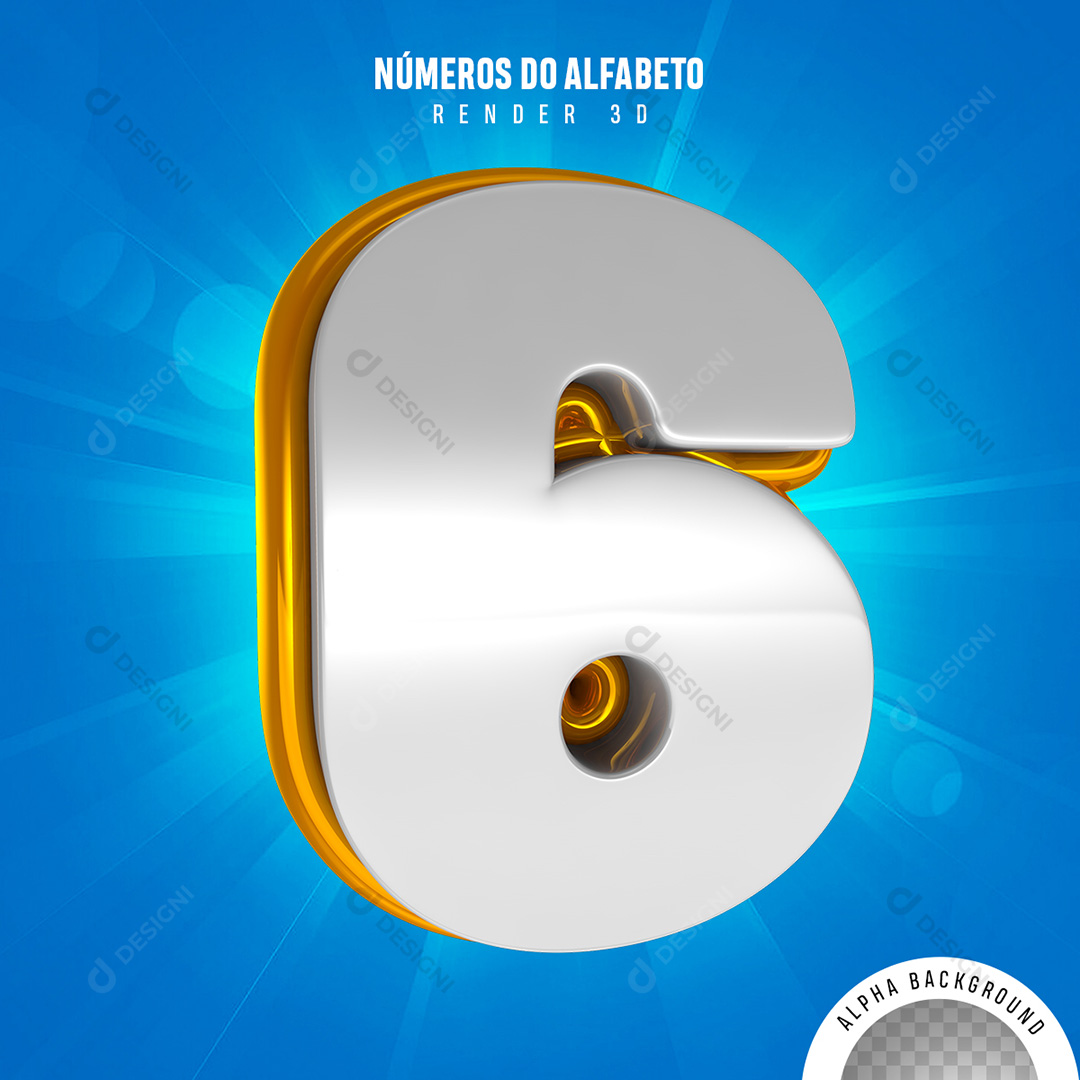Número 6 Elemento 3D PNG Transparente Sem Fundo