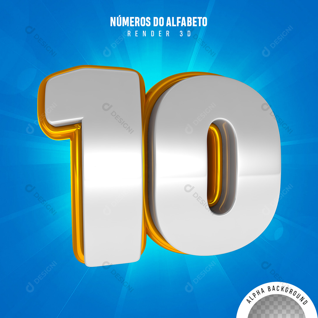 Número 10 Elemento 3D PNG Transparente Sem Fundo