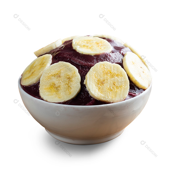 Tigela de Açaí Com Bananas Fundo Branco