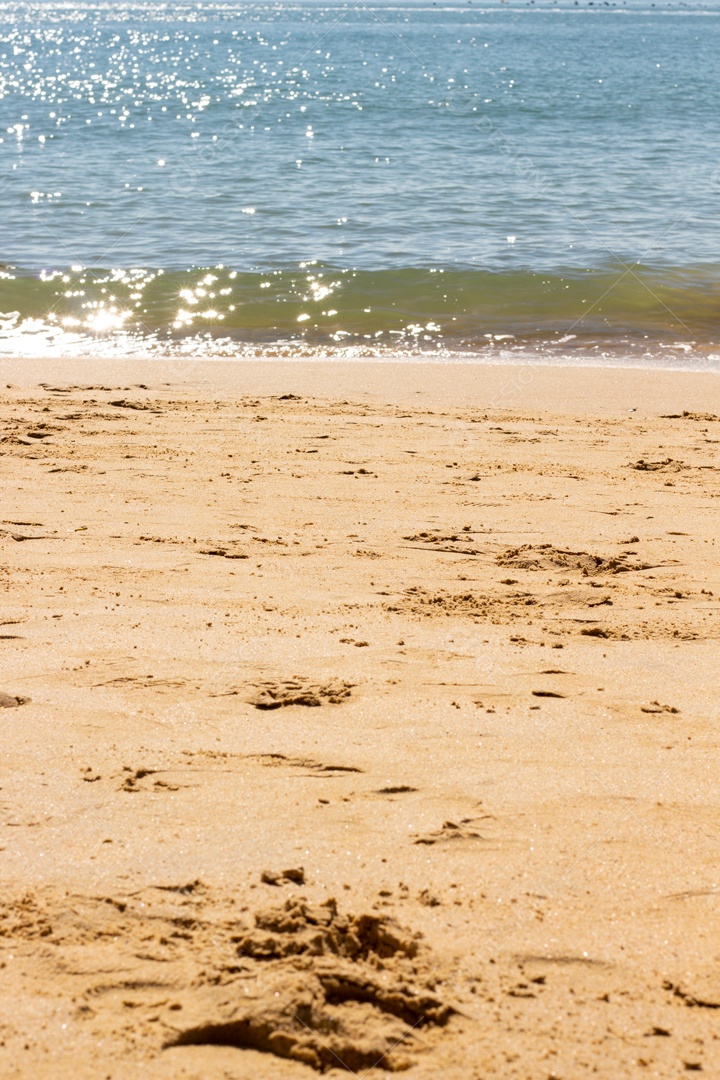 Praia da Costa com Mar e Céu Azul Close na Areia