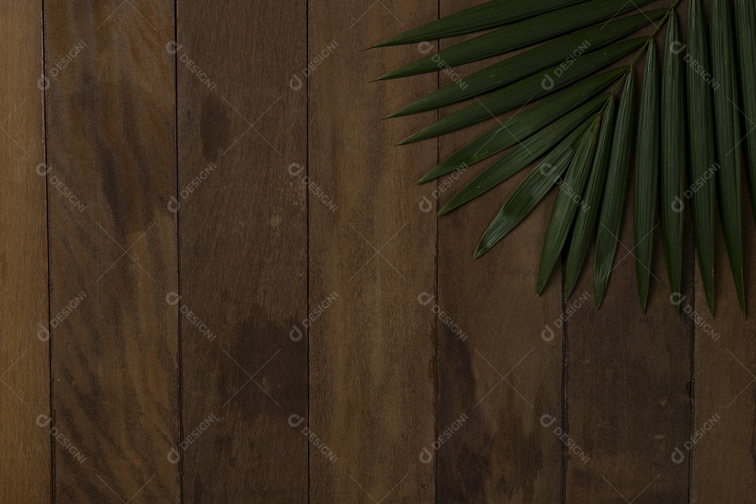 Folhas em Fundo de Madeira