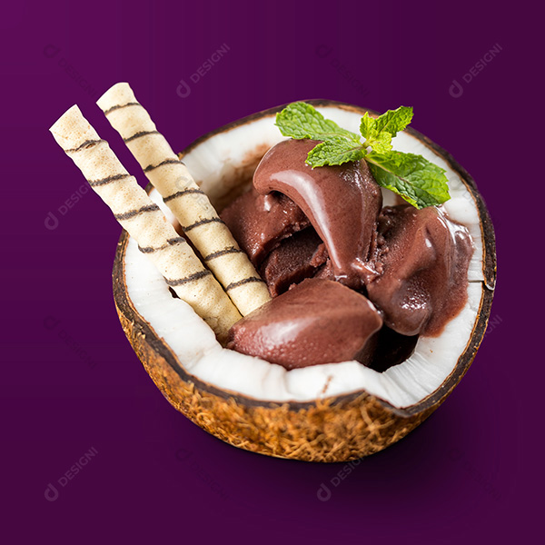 Açaí em uma Casca de Coco Fundo Roxo