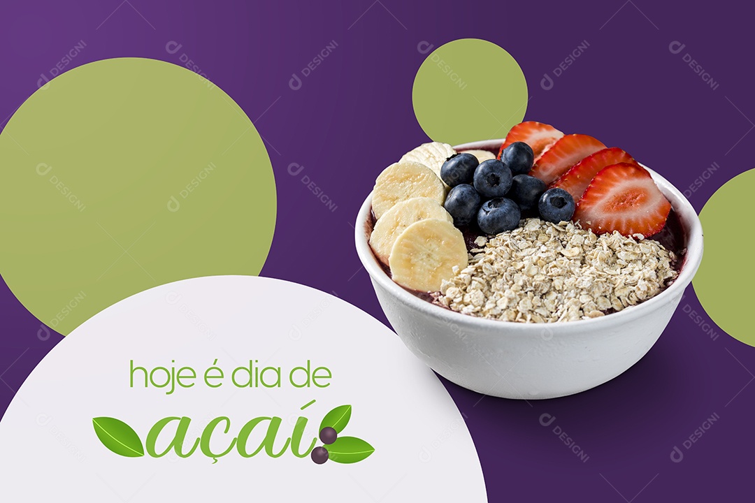 Tigela de Açaí com Frutas Hoje É Dia de Açaí Fundo Roxo