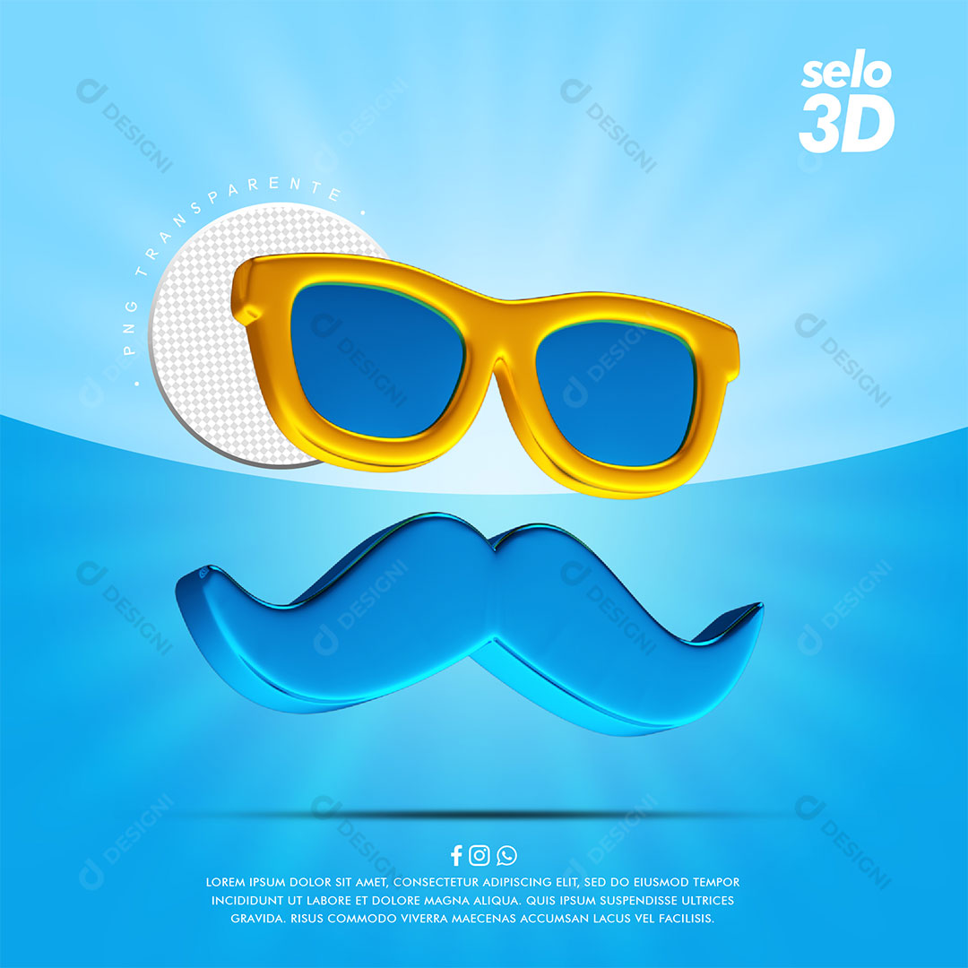 Elemento 3D Bigode e Oculos Para Composição PSD