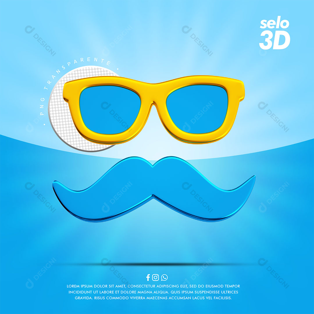 Elemento 3D Bigode e Oculos Para Composição PSD