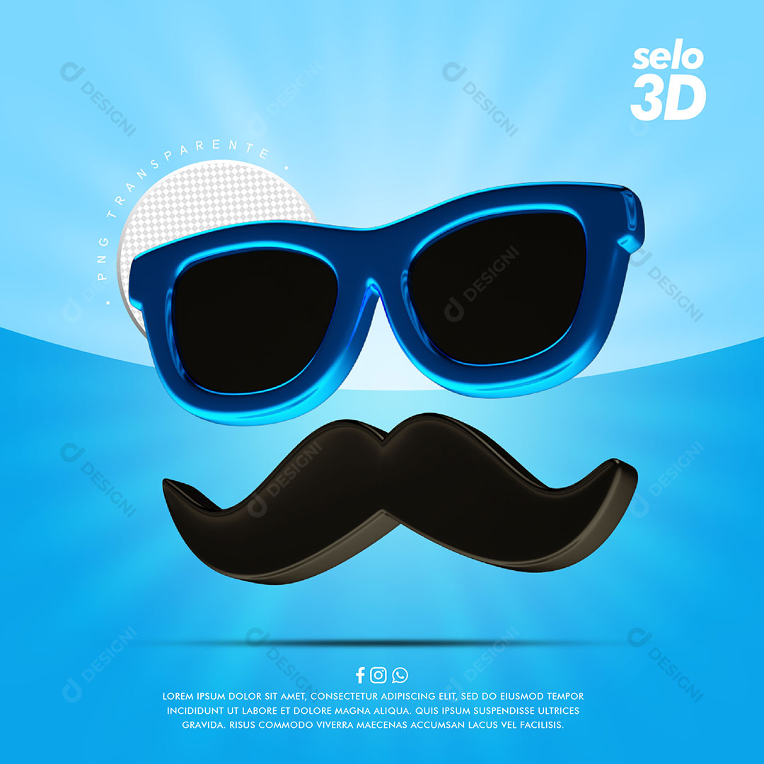 Elemento 3D Bigode e Oculos Para Composição PSD