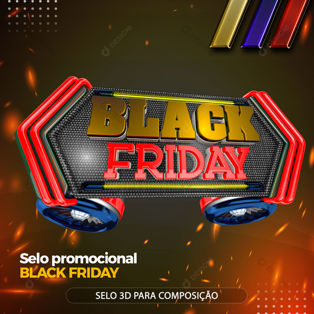 Black Friday Selo 3D Para Composição PNG Transparente Sem Fundo