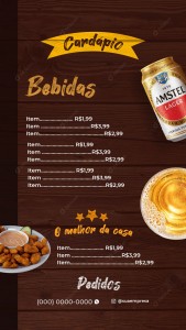 Bar Restaurante Cartápio Pedidos Social Media PSD Editável
