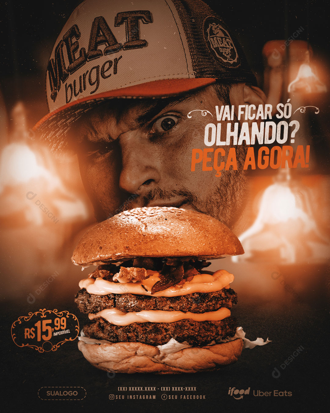 Hamburgueria Vai Ficar Só Olhando Social Media PSD Editável