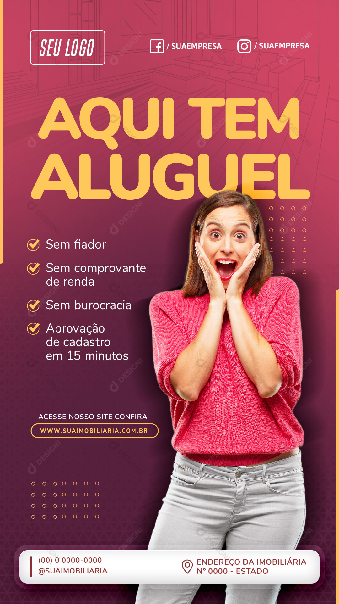 Story Aqui Tem Aluguel Social Media PSD Editável