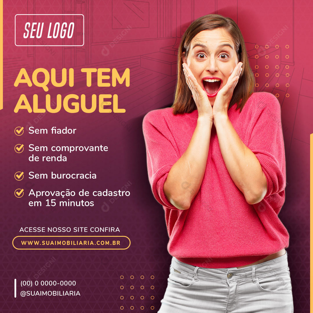 Aqui Tem Aluguel Social Media PSD Editável