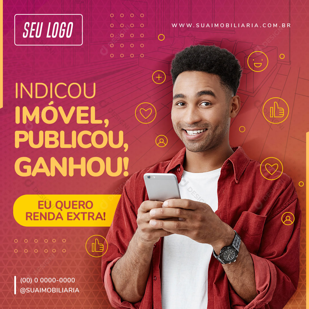 Indicou Imóvel Publicou Social Media PSD Editável