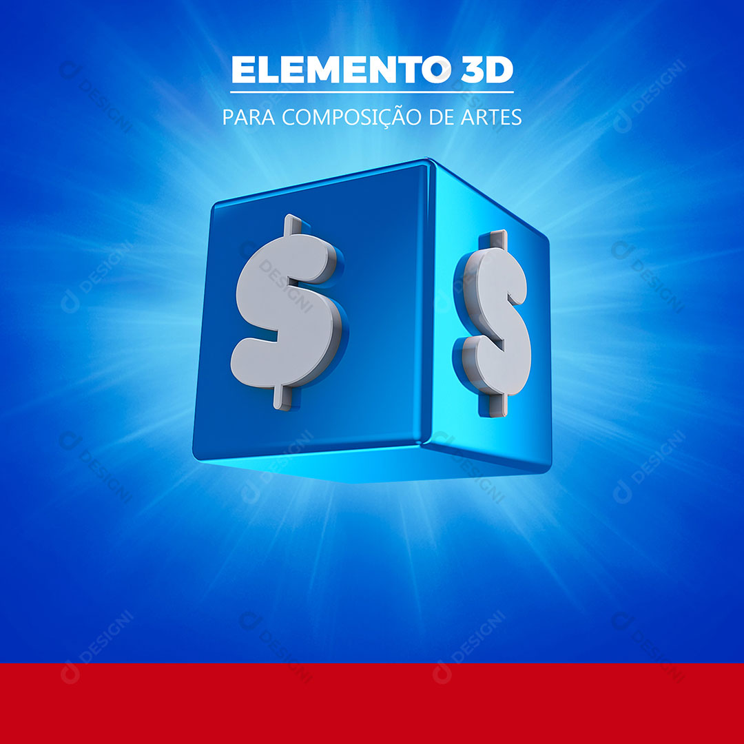 Cifrão $ + Quadrado Elemento 3D Para Composição PNG Transparente