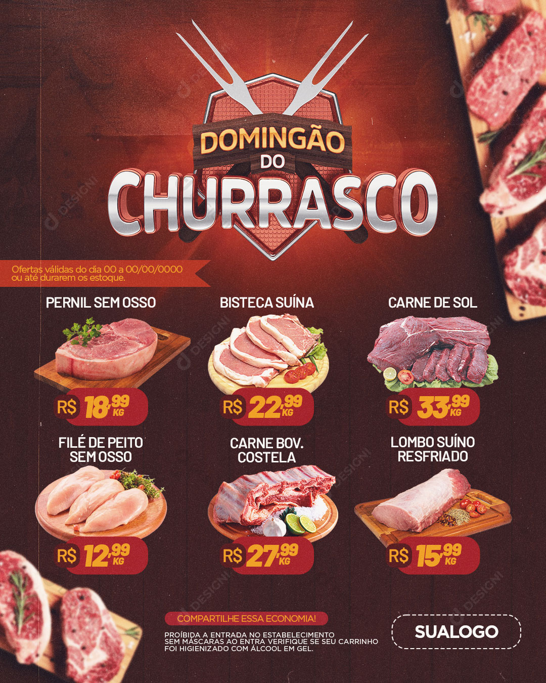 Domingão do Churrasco Produtos Social Media PSD Editável