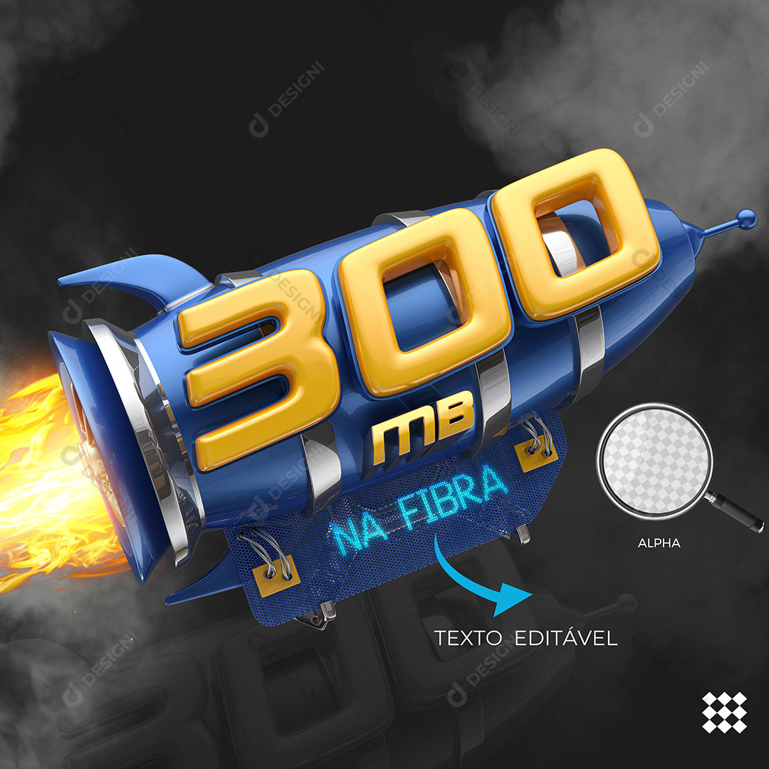 Foguete 300MB Fibra Selo 3D Provedor de Internet