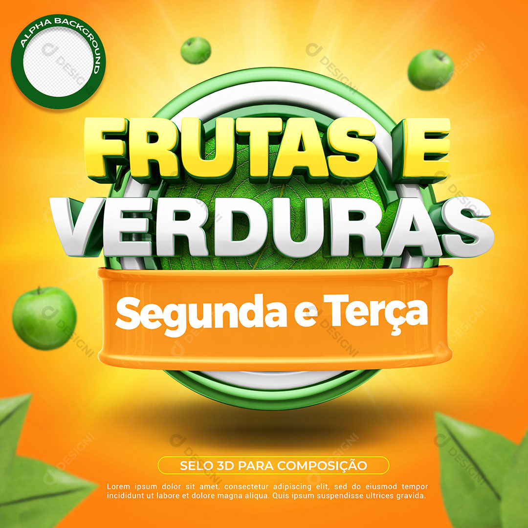 Frutas e Verduras Segunda e Terça Selo 3D Hortifrúti Supermercado PSD