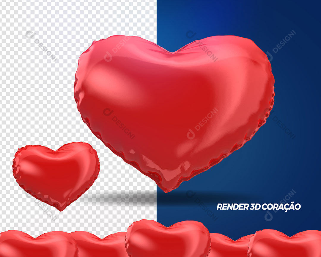 Coração 3D Vermelho Para Composição PSD