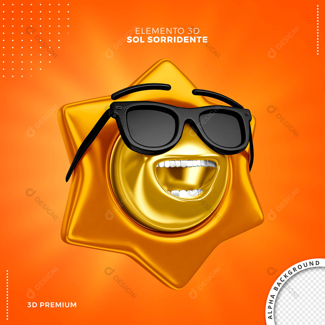 Elemento 3D Sol Sorridente Para Composição PNG Transparemte