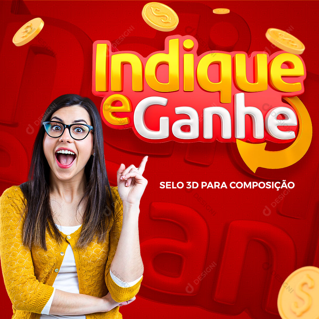 Indique e Ganhe Social Media PSD Selo 3D Para Composição