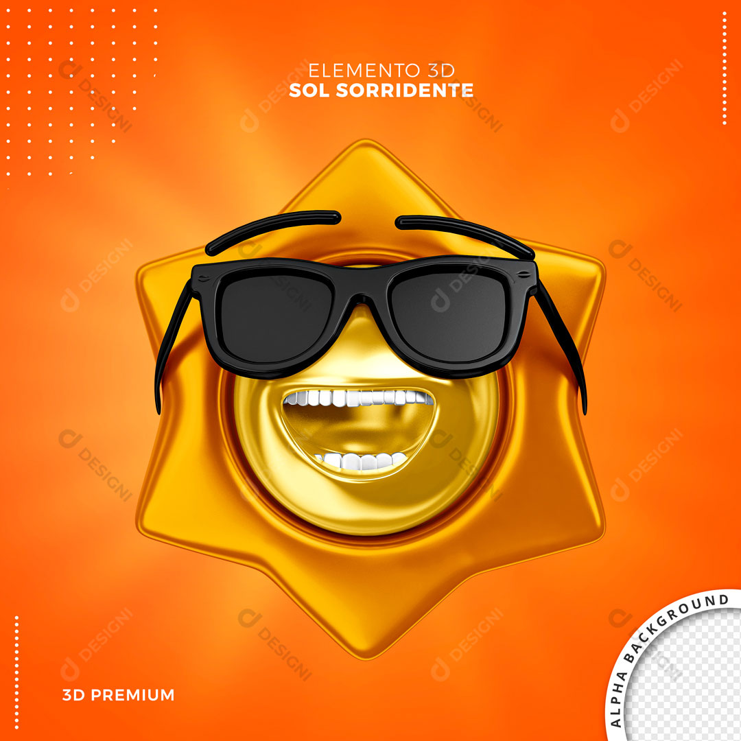 Elemento 3D Sol Sorridente Para Composição PNG Transparemte