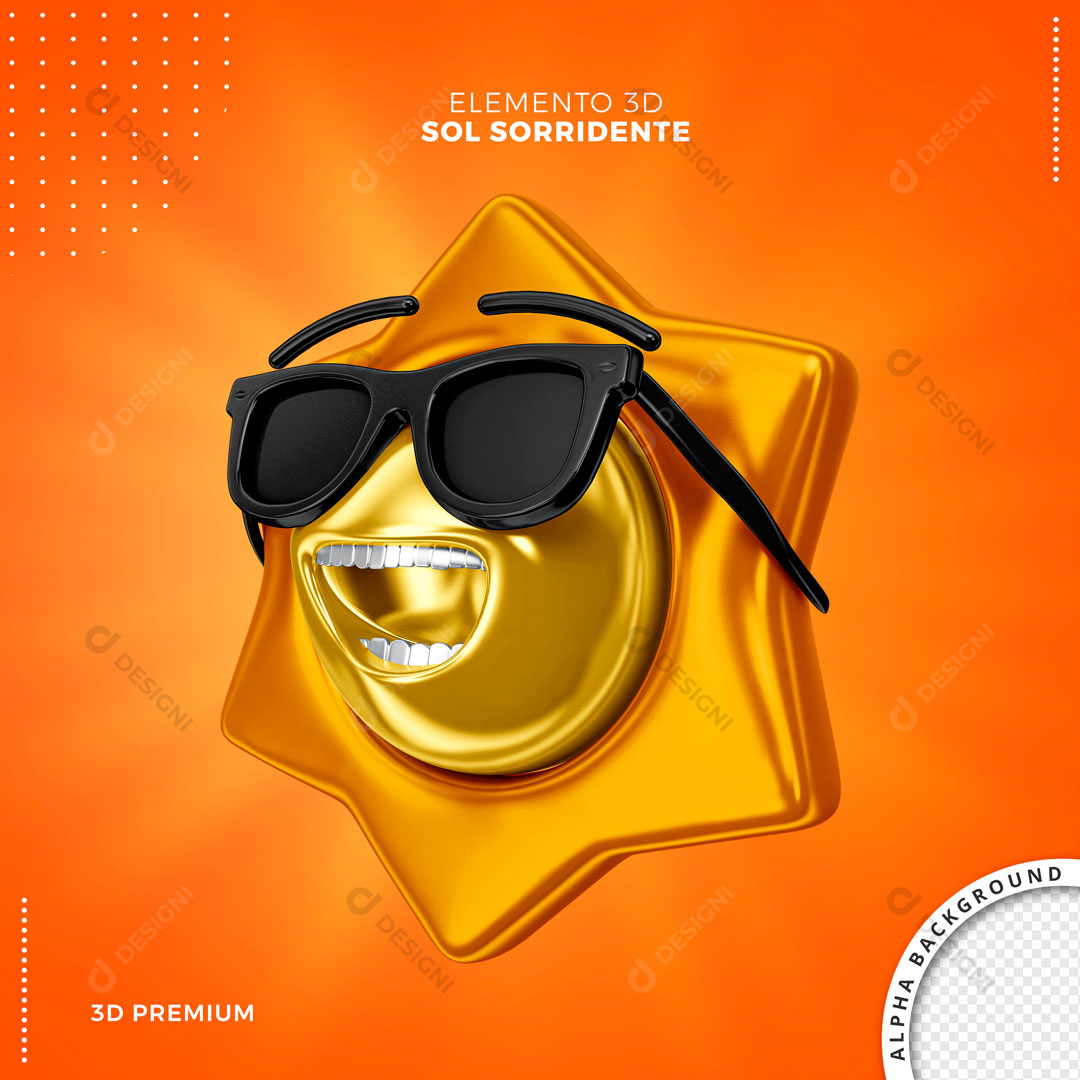 Elemento 3D Sol Sorridente Para Composição PNG Transparemte