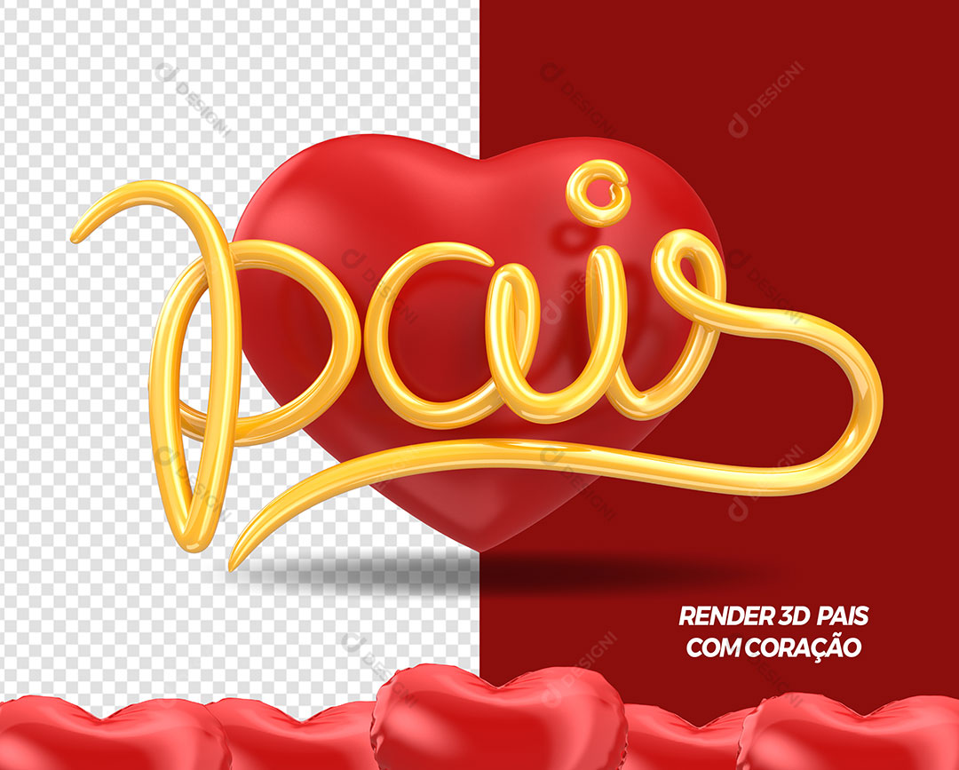 Coração + Texto Pais Elemento Para Composição PSD