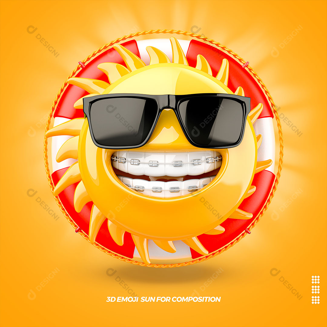 Emoji 3D Sol + Boia Elemento Para Composição PSD