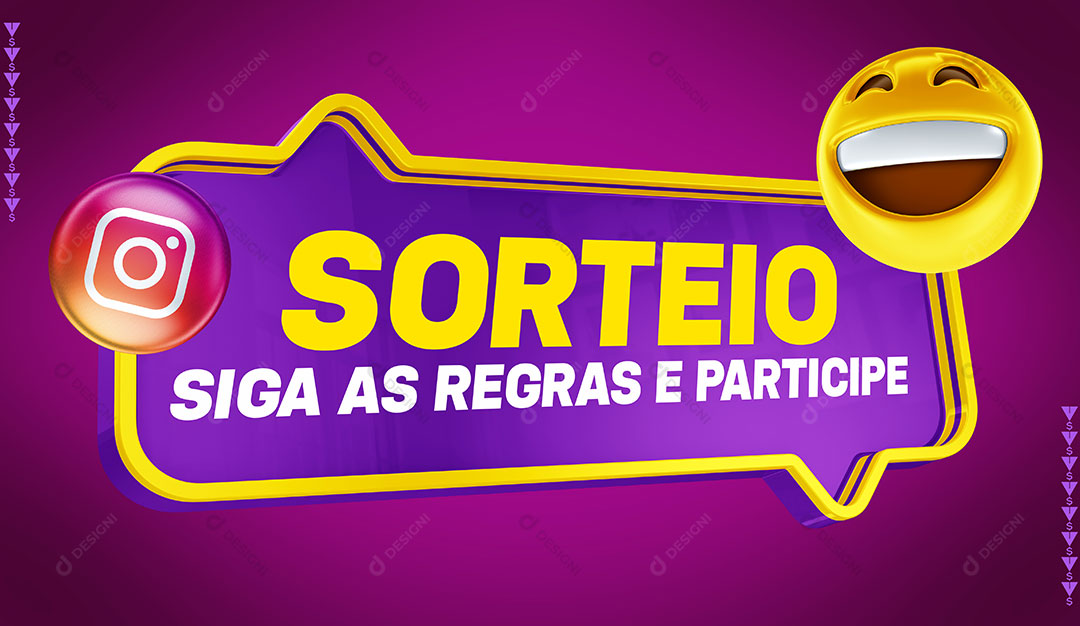 3D Sorteio Instagram Emoji Feliz Texto Editável PSD