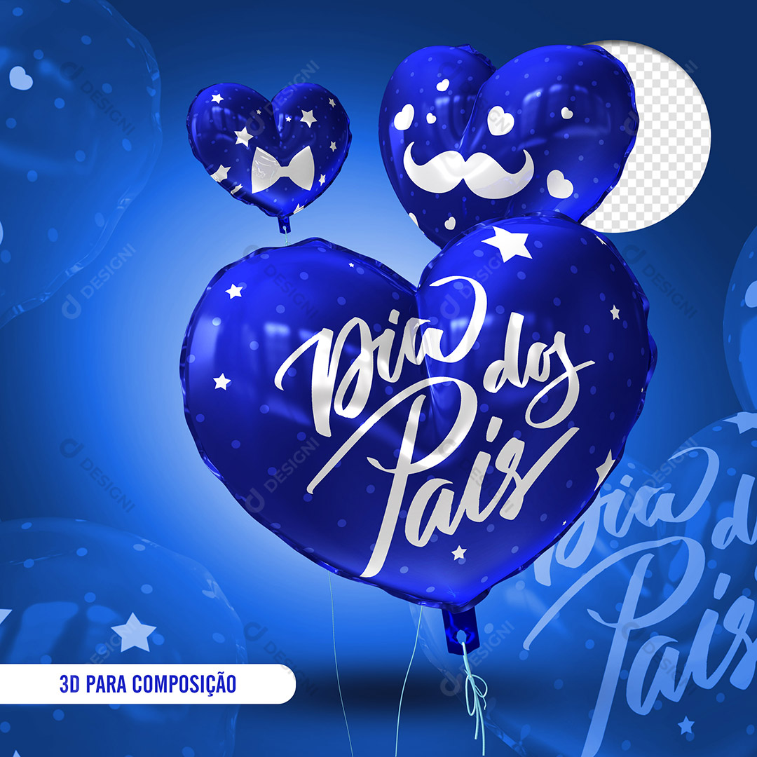 Balão Azul 3D Dia dos Pais Para Composição PSD