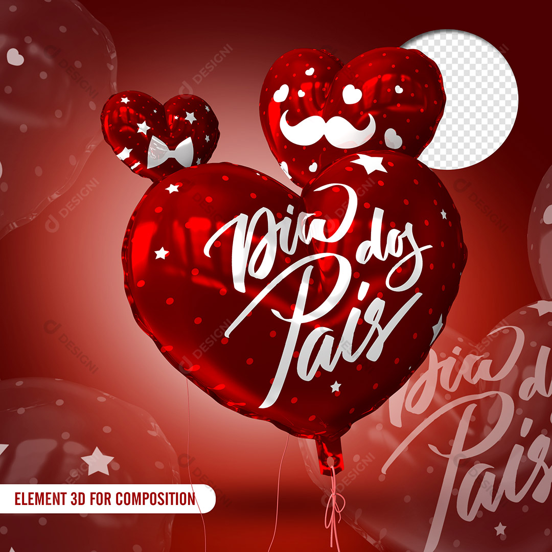 Balão Vermelho 3D Dia dos Pais Para Composição PSD