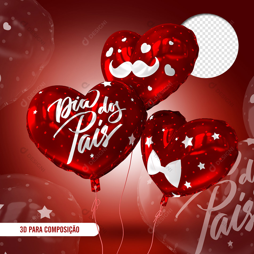 Balão Vermelho 3D Dia dos Pais Para Composição PSD