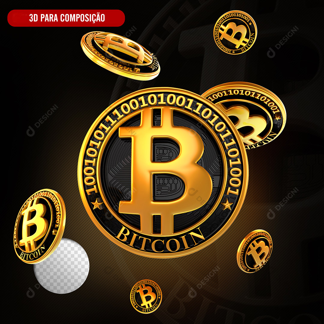 Moedas de Bitcoin Douradas Elemento 3D Para Composição